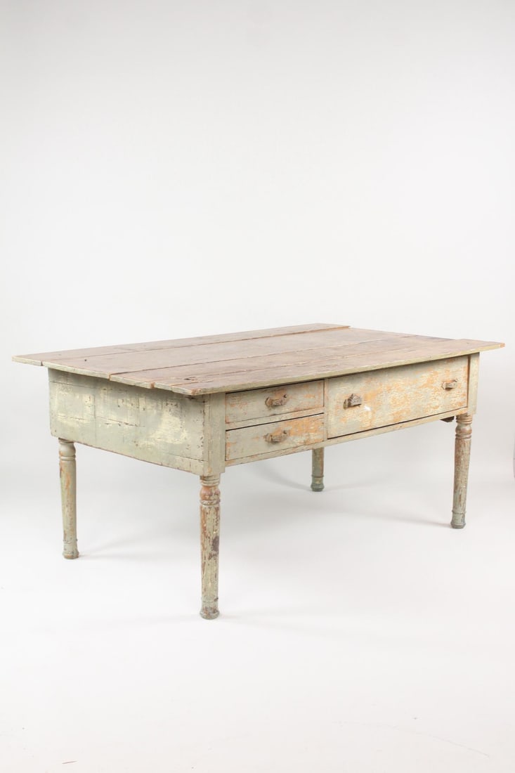 Primitive Painted Green Farm Work Table