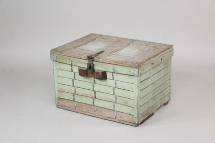 Primitive Green Painted Wooden Chest