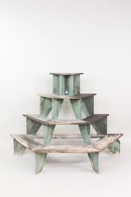 Large Green Painted 4 Tier Wooden Plant Stand