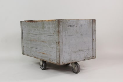 Industrial Grey Painted Wood Factory Rolling Bin Cart
