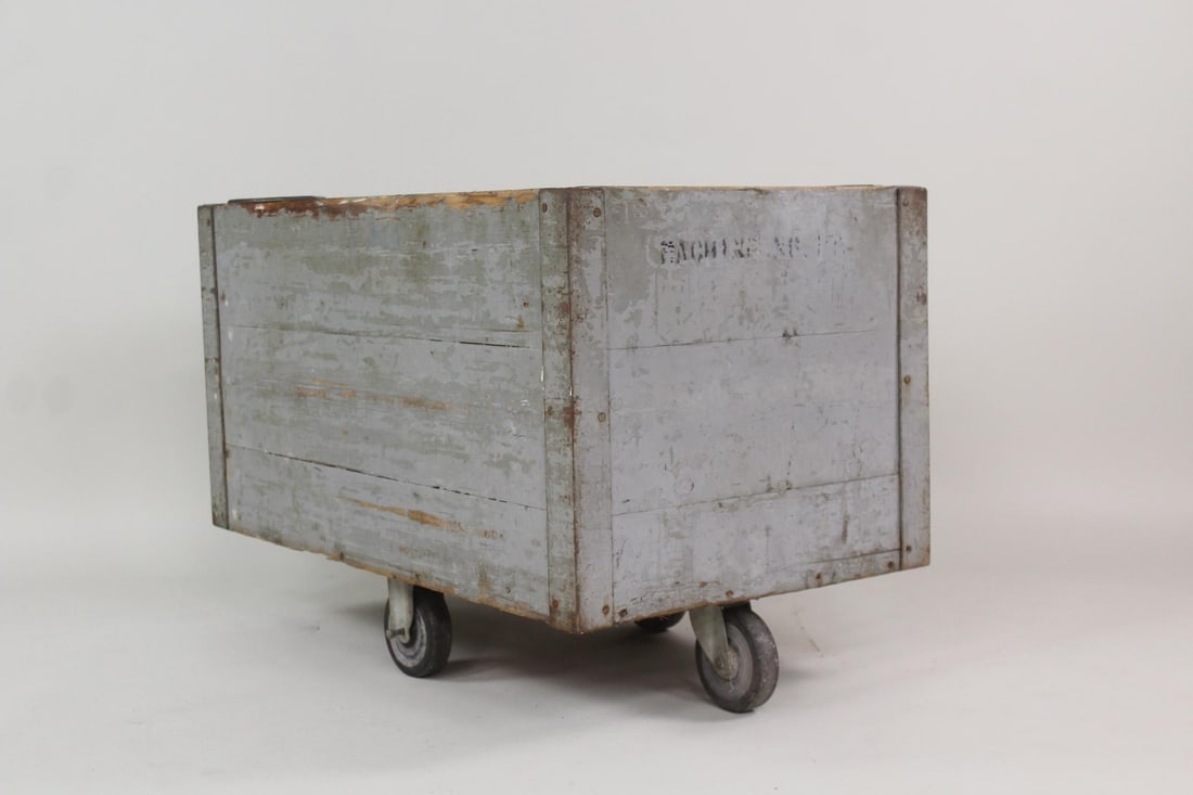 Industrial Grey Painted Wood Factory Rolling Bin Cart (1 of 14)
