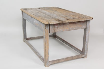 Primitive Painted Stretcher Base Farm Work Table