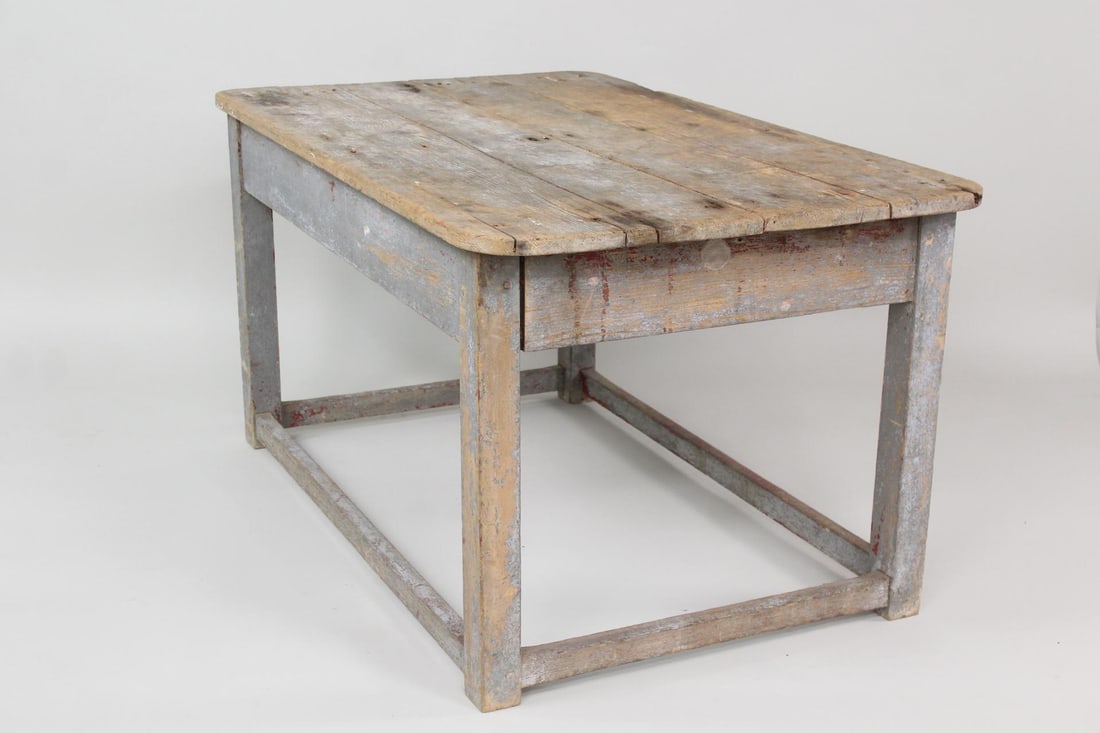 Primitive Painted Stretcher Base Farm Work Table (1 of 14)