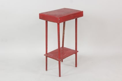 Red Painted Folk Art 2 Tier Stand