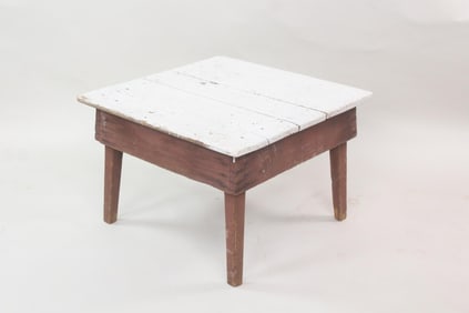 Primitive Brown and White Painted Coffee or Side Work Table