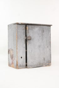 Painted Grey Primitive One-Door Low Cupboard