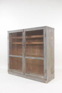 Gray Painted Wood Pie Safe Cupboard with Primitive Screen Repairs: Gray Painted Wood Pie Safe Country Farm House Cupboard with Primitive Screen Repairs. Cupboard with lots of character has mesh front doors with old primitive repairs to the screen. Nice decorative bra