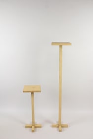 Pair of Minimalist Primitive Crackle Painted Wood Pedestals