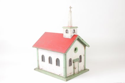 Folk Art Wooden Church Model Birdhouse