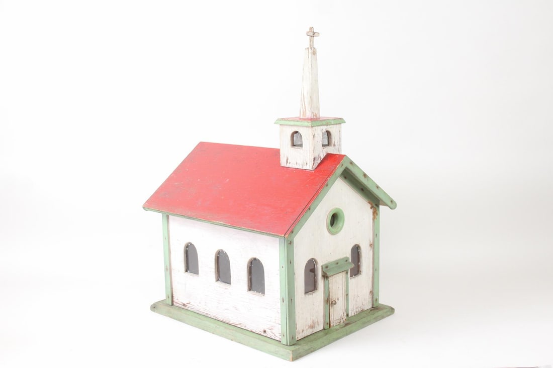 Folk Art Wooden Church Model Birdhouse (1 of 11)
