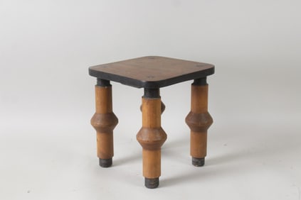 Wooden Stool with Sculptural Chunky Legs