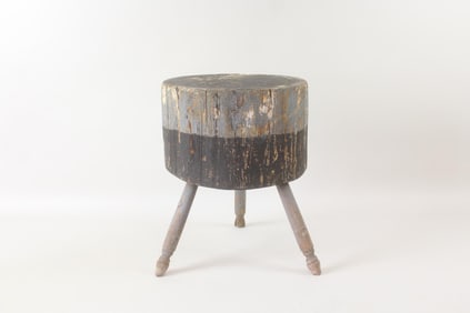 Painted Black and Gray Wood Stump Stool Side Table