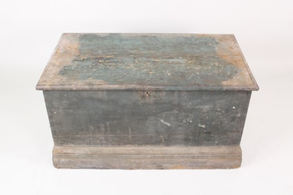 Primitive Heart Handled Green Painted Trunk, Strap Hinges