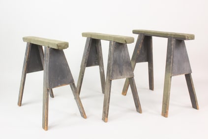 Set of 3 Canvas Topped Wood Boat Builder Sawhorses