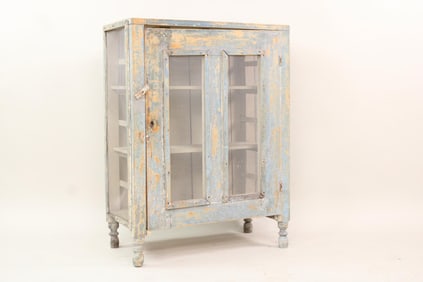 Primitive Blue Gray Painted Wood Pie Cafe Cupboard