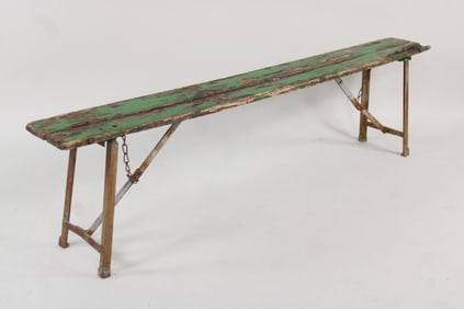 Green Painted Industrial Folding Bench
