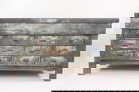 Green Painted Wood Multi-Drawer Workbench Counter