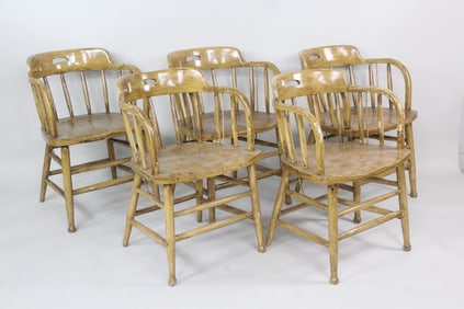Set of 5 Wooden Firehouse Windsor Chairs
