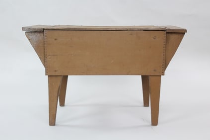 Primitive Make-Do Brown Painted Wood Short Bench