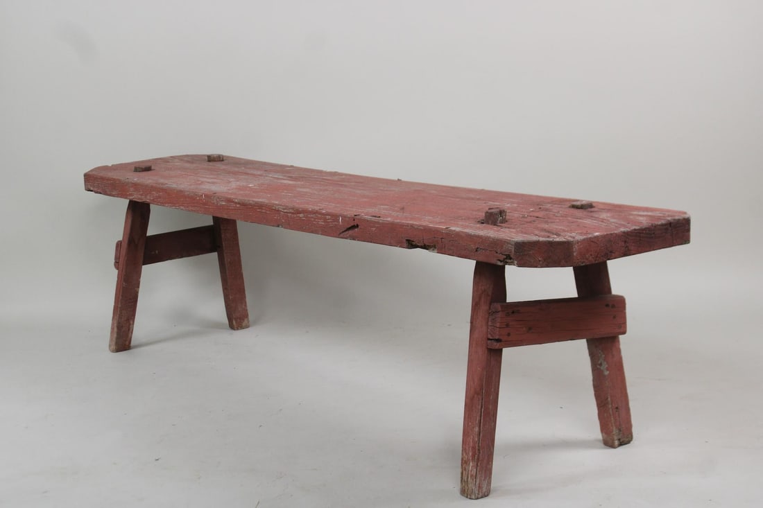 Red Painted Pegleg Plank Bench (1 of 16)