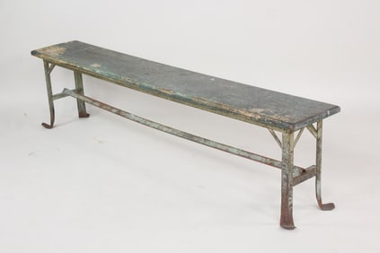Industrial Green Painted Wood & Angle Steel Bench