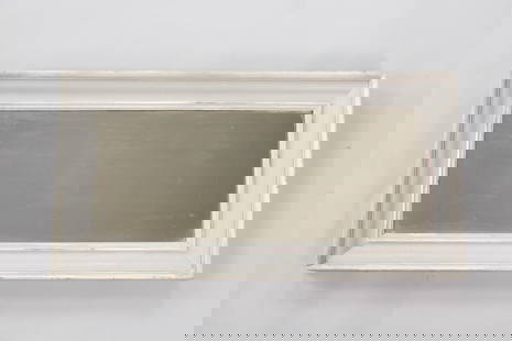 Grey Painted Wood Antique Mirror: Grey Painted Wood Antique Mirror. Very simple framed mirror, nice old backing boards. Dimensions are 46.5 in h x 24 in w x 2.75 in d. Condition is good. Please call or email for a detailed condition r