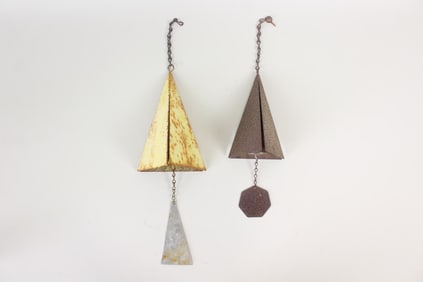 Pair of Minimalist Pyramid Shaped Metal Wind Chimes