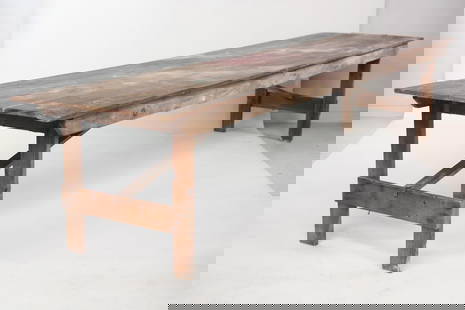 12 foot Folding Farm Harvest Table, 2 of 2: 12 foot Primitive Folding Farm Harvest Table, 2 of 2. Nice 12 foot long antique table. The legs fold up. . Dimensions are 30.25 in h x 32.75 in w x 143.25 in d. Condition is fair, some marks to top as