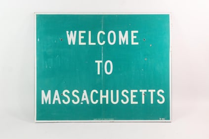 Large Wood "Welcome to Massachusetts" Highway Sign
