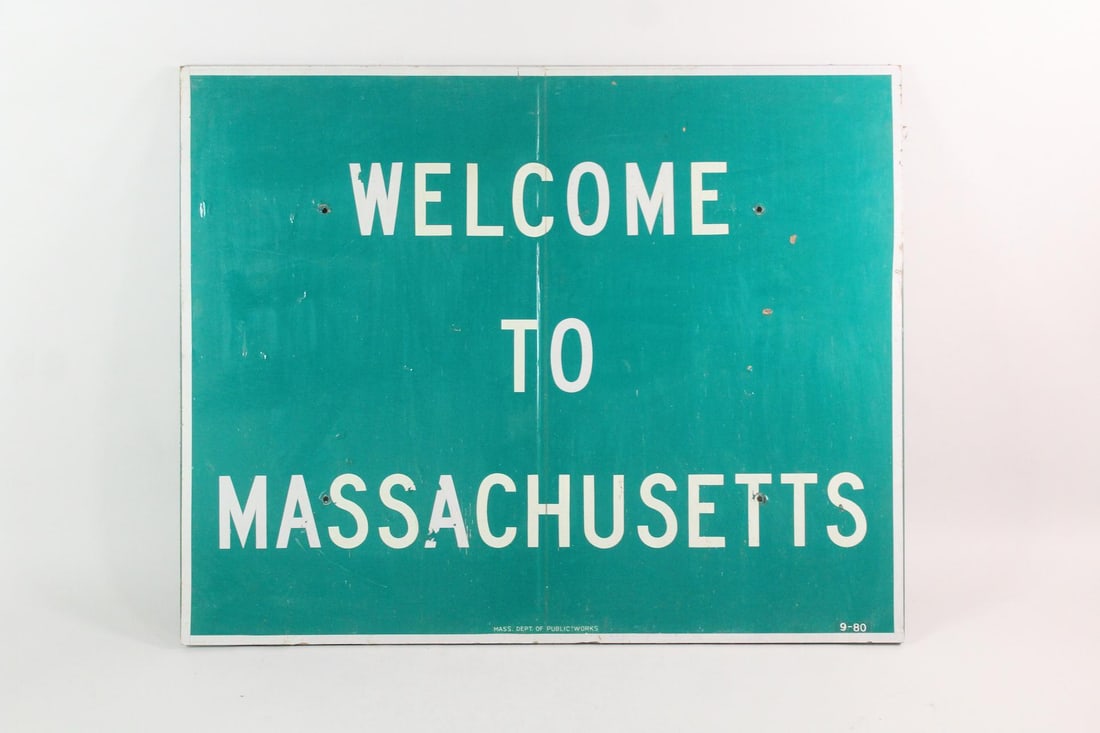 Large Wood "Welcome to Massachusetts" Highway Sign (1 of 7)