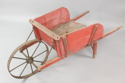 Primitive Wood and Iron Farm Wheelbarrow