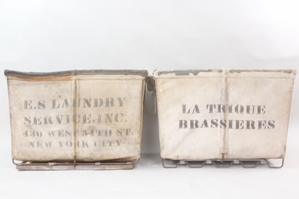 Pair of Stenciled Canvas Laundry Baskets, New York City