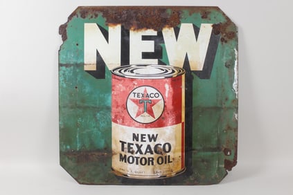 Metal "New Texaco Motor Oil" Gas Station Sign