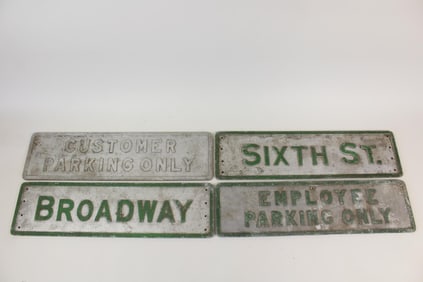 Lot of 4 Cast Aluminum Street & Parking Signs, Broadway & Sixth St