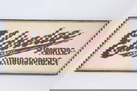 Large Painted Metal Sign "Eldredge Co Printers Lithographers": Large Industrial Painted Metal Sign "Eldredge Co Printers Lithographers." Sign painted on metal and mounted on a wooden frame for the Brooklyn based Eldredge Company Printers Lithographers. Dimensions