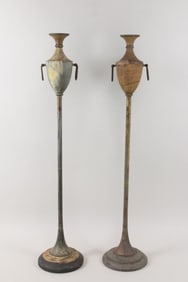 Pair of 44 in Tall Neoclassical Metal Urn Candle Holders