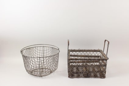 Lot of 2 Industrial Galvanized Wire Baskets