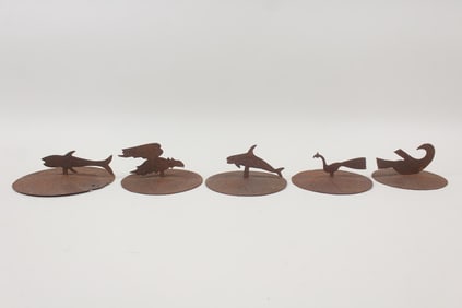 Set of 5 Iron Bird & Fish Silhouette Metal Sculptures