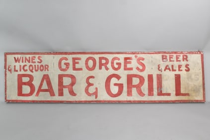 Folky Painted Metal Sign "George's Bar and Grill" Sign, Beer Wine Liquor