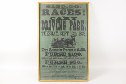 Framed 1876 Broadside Poster for Horse Race in Binghamton, NY