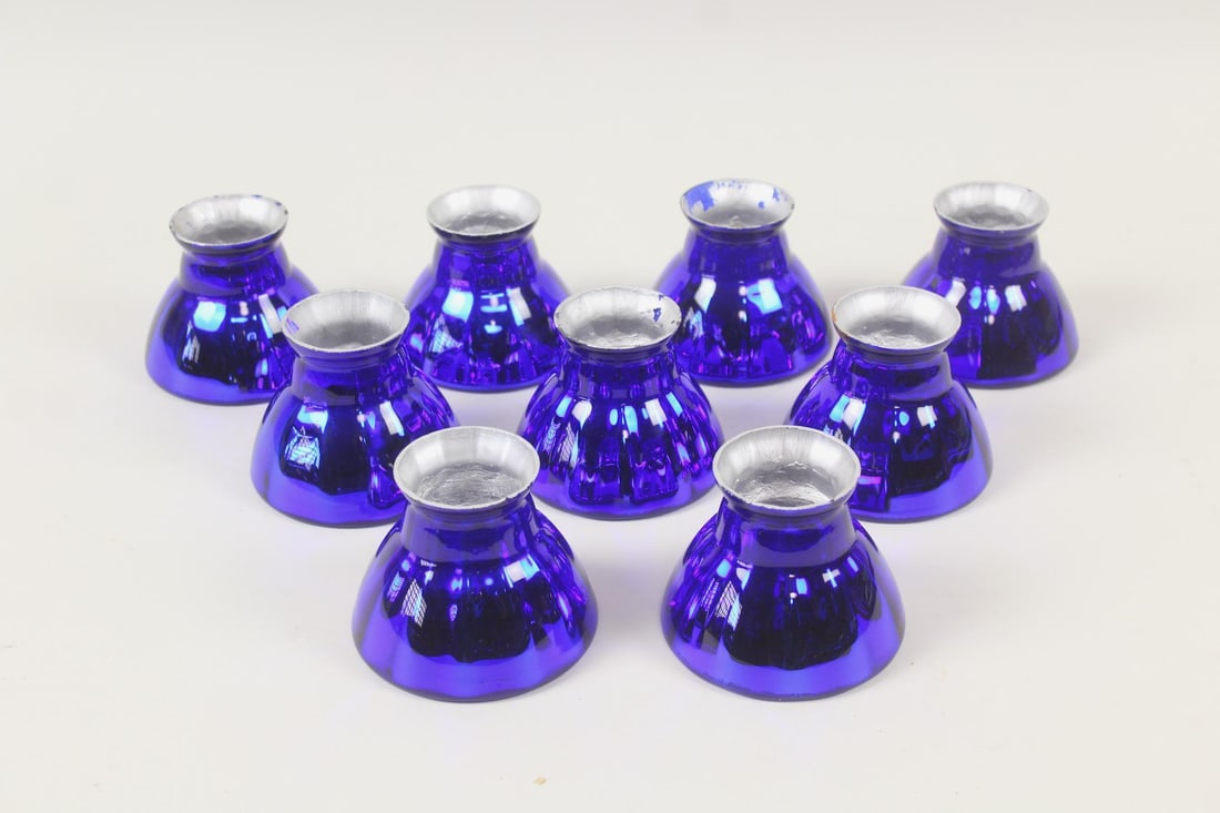 Set of 9 Small Cobalt Blue Mercury Glass Shades (1 of 8)