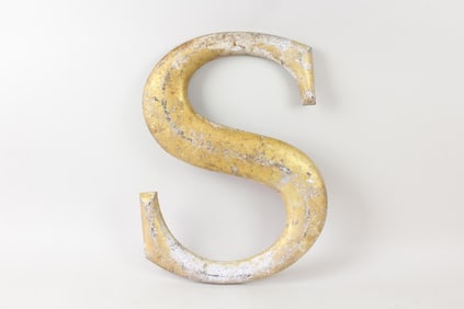 Large Gold Painted Metal "S" Letter Sign, Woolworth's