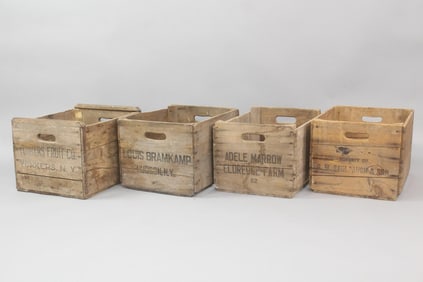 Set of 4 Wooden Fruit Crates Advertising Box, Yonkers to Hudson