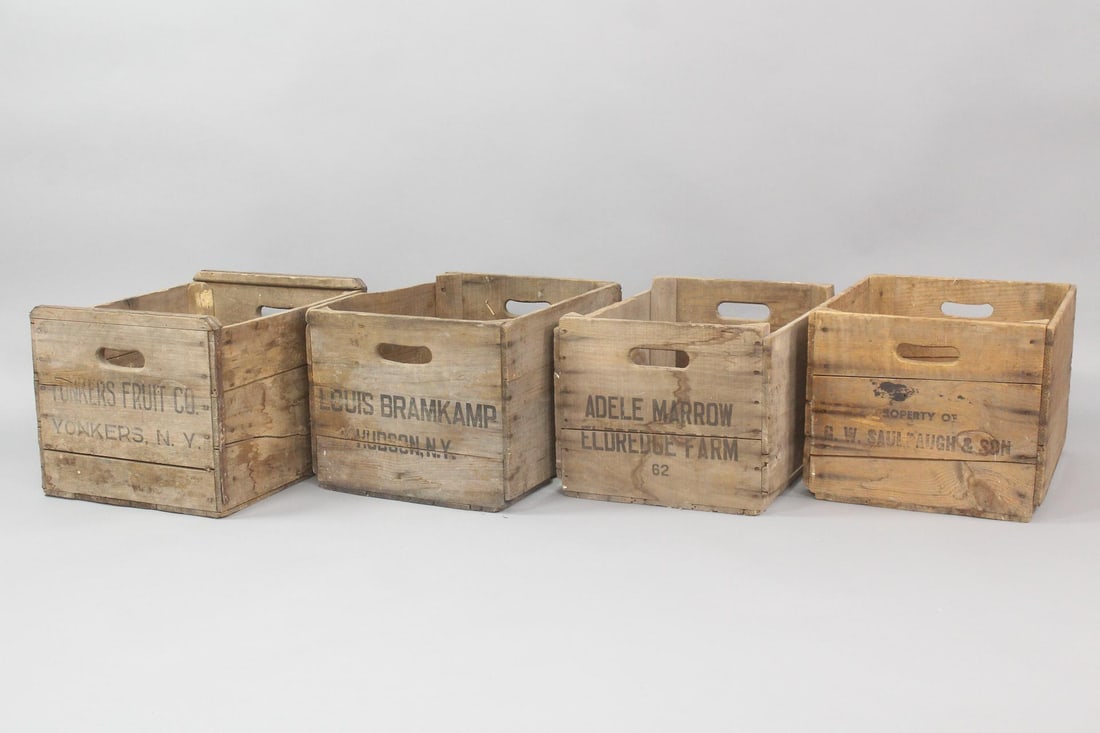 Set of 4 Wooden Fruit Crates Advertising Box, Yonkers to Hudson (1 of 8)