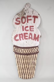 Vintage Painted Plywood 8-foot Tall "Soft Serve" Ice Cream Cone Sign, 1 of 3