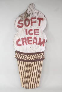 Vintage Painted Plywood 8-foot Tall "Soft Serve" Ice Cream Cone Sign, 1 of 3: Vintage Plywood 8-foot Tall "Soft Serve" Ice Cream Cone Sign, 1 of 3. Large plywood painted sign, almost 8 feet tall. We have two more similar signs from the same old ice cream stand here in the Hudso
