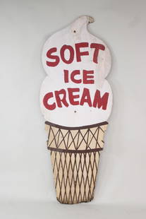 Vintage Painted Plywood 8-foot Tall "Soft Serve" Ice Cream Cone Sign, 2 of 3: Vintage Plywood 8-foot Tall "Soft Serve" Ice Cream Cone Sign, 2 of 3. Large plywood painted sign, almost 8 feet tall. We have two more similar signs from the same old ice cream stand here in the Hudso