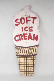 Vintage Painted Plywood 8-foot Tall "Soft Serve" Ice Cream Cone Sign, 3 of 3: Vintage Plywood 8-foot Tall "Soft Serve" Ice Cream Cone Sign, 3 of 3. Large plywood painted sign, almost 8 feet tall. We have two more similar signs from the same old ice cream stand here in the Hudso