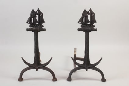 Cast Iron Nautical Ship Andirons