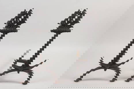Cast Iron Nautical Ship Andirons: Cast Iron Nautical Ship Andirons. These have replaced back iron pieces. Dimensions are 18.75 in h x 10 in w x 16.5-19 in d. Condition is good. They have relpaced mismatched back iron pieces. Please ca